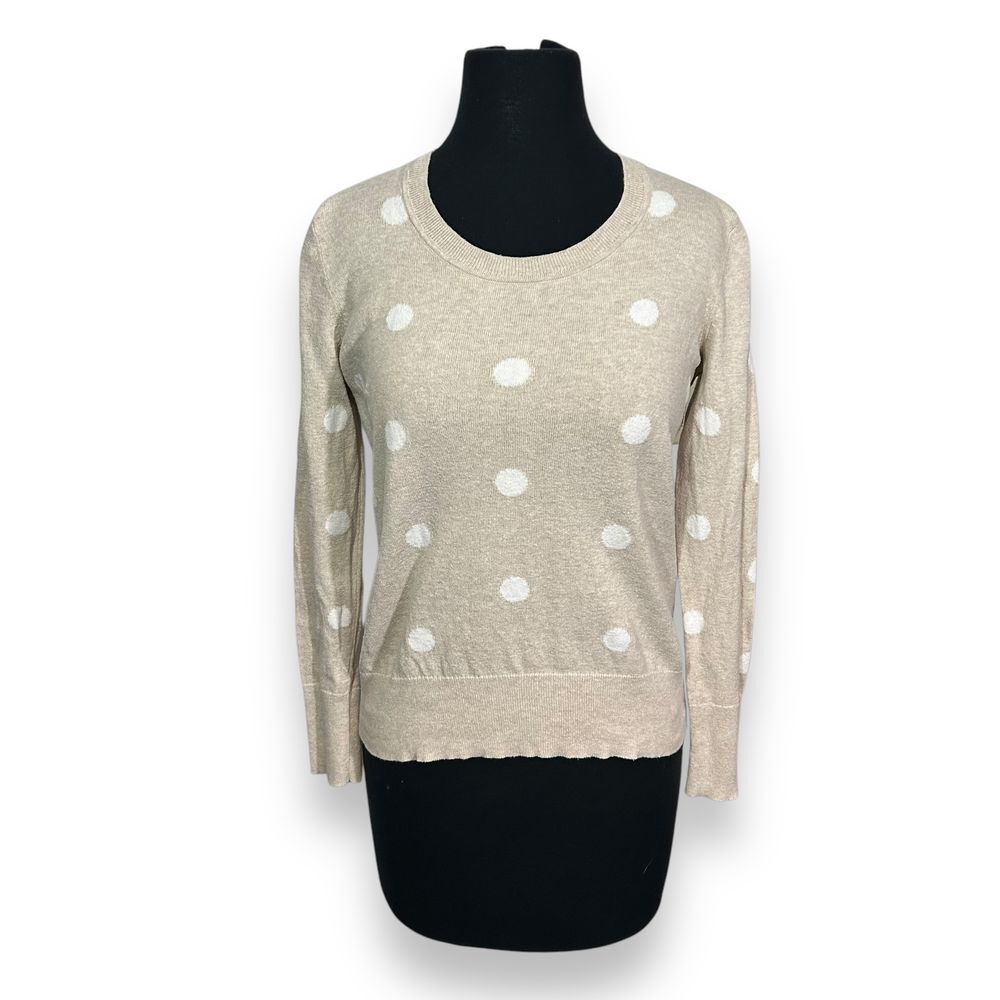 Gap Beige Polka Dot Long Sleeve Sweater Classic Crew Neck Pullover Womens Small